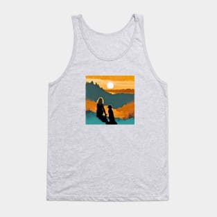 Young Woman and her Dog Vintage Sunset Tank Top